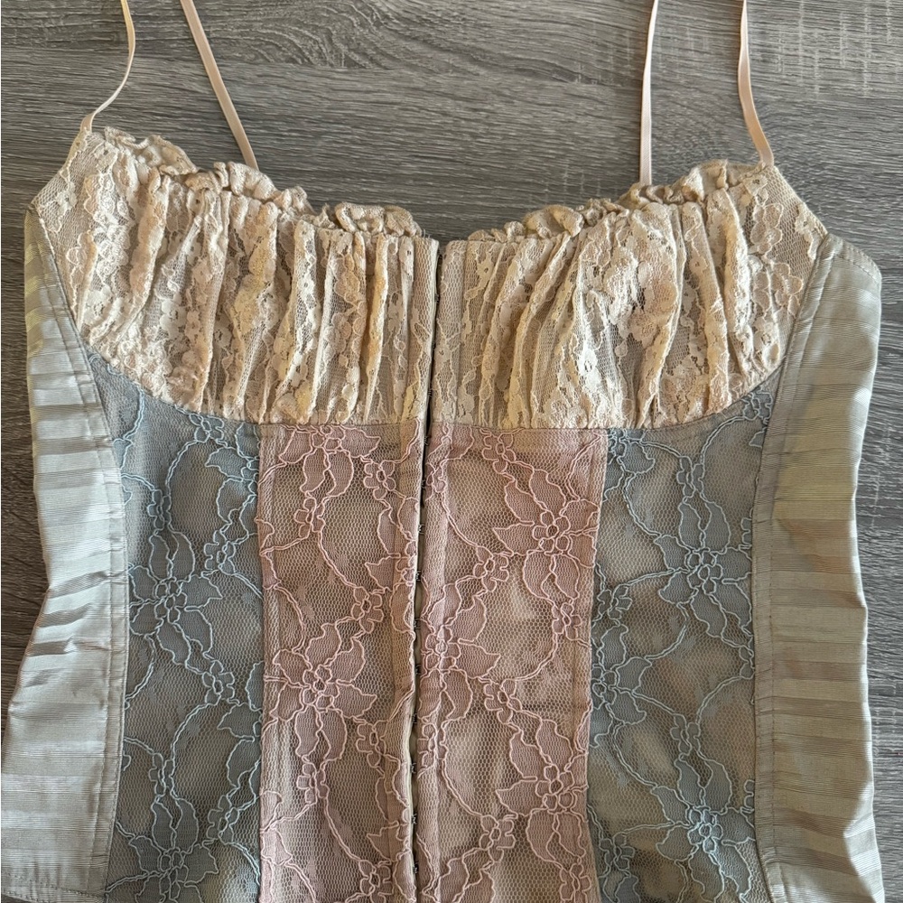 Casadie Y2K vintage corset lace top blue cream Pink - Picture 4 of 14